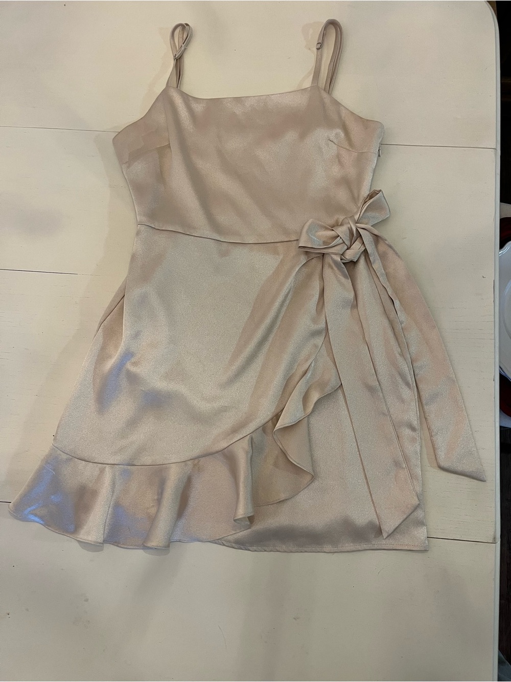 Stella Laguna Beach Champagne Satin Ruffle Mini Dress